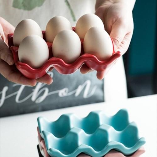 Egg Holder Anti-Slip 6 Grids Ceramic Eco-Friendly Egg Container for Kitchen