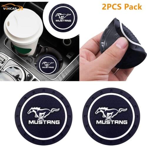 VEHICAR 2PCS Car Coaster Water Cup Anti-Slip Pad Scratch Proof Mat For MUSTANG ​Auto Interior Decorate Accessories Styling