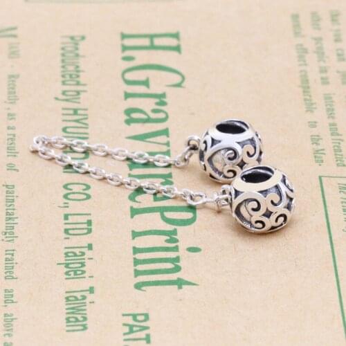 Free Shipping Authentic 925 Sterling Silver Ornate Hearts Safety Chain Charm Fit Original Pandora Bracelet For Women DIY Jewelry