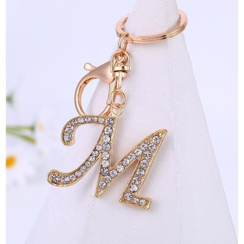 Fashion New Crystal Rhinestone Alphabet Keyring Initial Letter Key Ring Chain Unisex Keychain 26 Letters A-Z Jewelry Key Chain