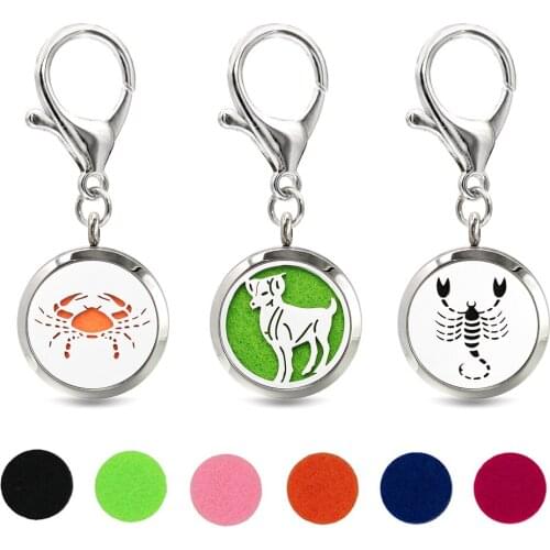 Constellation Key Chain Essential Oil Perfume Diffuser 30mm Magnetic Locket with Lobster Clasp Key Ring 10pcs Pads Free