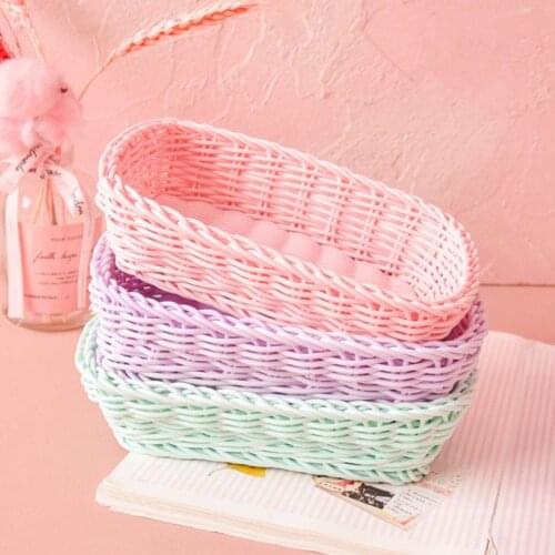 Ice Cream Macaron Color Wicker Woven Storage Basket Bread Tray Serving For Food Cosmetic Basket Photo Props