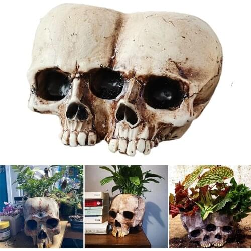 Skull Flower Pot Outdoor Resin Crafts Ornament Creative Halloween Props for Home Garden Courtyard Decoration