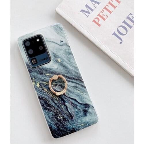 For Samsung Galaxy S21+ 5G Marble Pattern Protective Case with Ring Holder