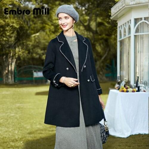 Double-Sided Wool Coat Womens Autumn And Winter New Street Style Elegant Mid-Length Lapel Double Breasted Woolen Coat S-XL