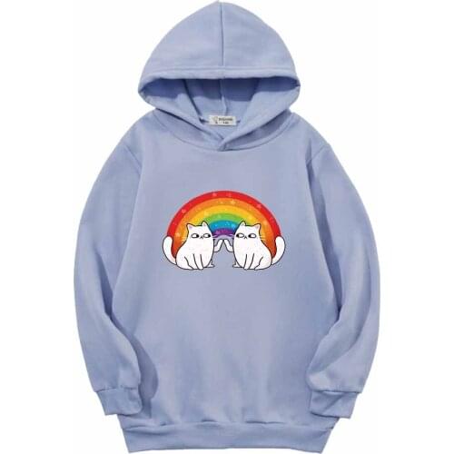 Rainbow Cat Printed Cotton Sweatshirt Coat Boys and Girls In The Spring and Autumn Season Leisure Long-sleeved Hoodies