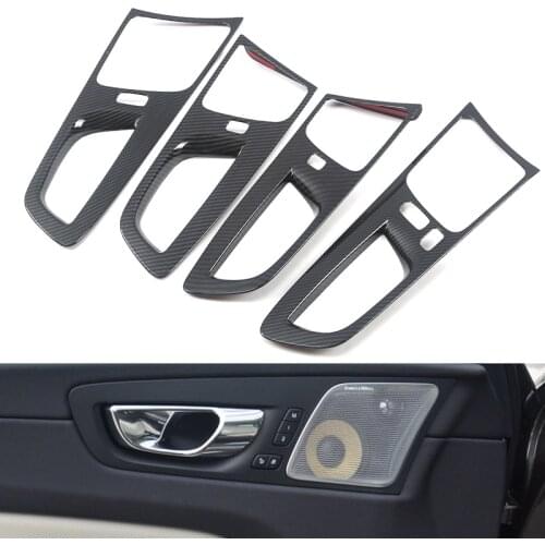 Carbon Look Chrome For Volvo XC60 2018 2019 2020 Interior Door Handle Bowl Cover Frame Decorative Trim High Configuration Model