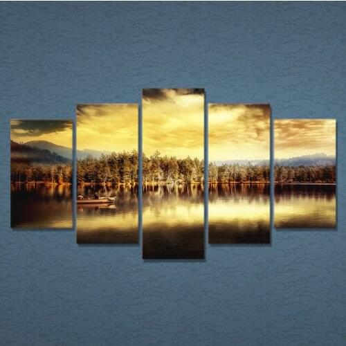 Canvas Painting Modular Pictures Wall Art Frame Home Decor Living Room 5 Pieces Natural Lake Landscape Poster HD Printed
