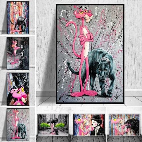 Canvas Paintings Graffiti Art Pink Panther Disney Anime Posters and Prints Wall Art Pictures for Living Room Home Decoration