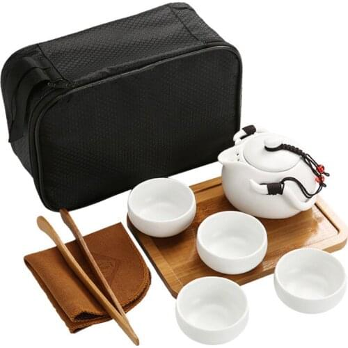 Chinese tea set, ceramic travel tea set, portable bag, teapot, cup, simple household Kung Fu tea tray
