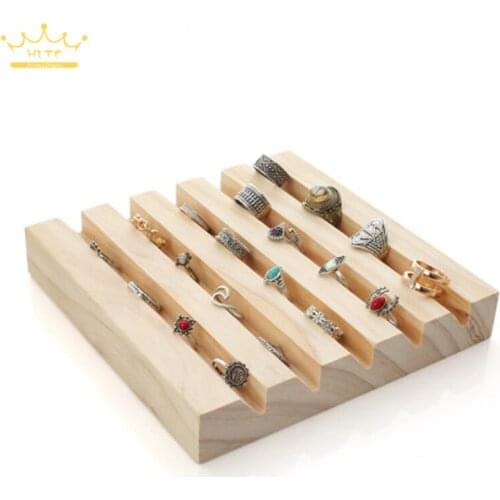 Solid Wood 5 V Groove Ring Frame Creative Decoration Home Jewelry Shelf Tray Counter Display Ring Frame Jewelry Display Props