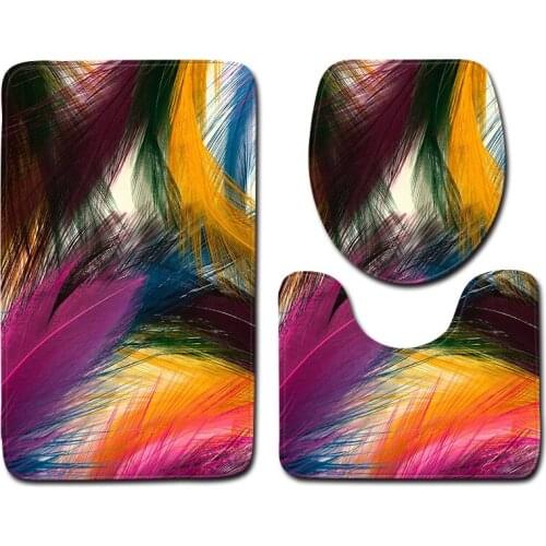 3pcs Colorful Printed Bath Mat Bathroom Toilet Seat Cover Mat Flannel Absorbent Toilet Floor Mat Bathroom Foot Mat Shower Rugs