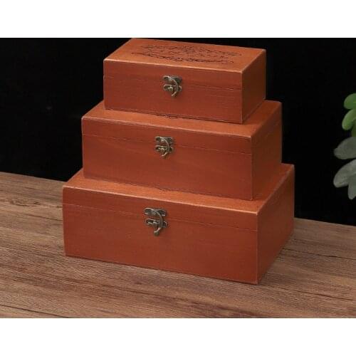 Creative Zakka retro wooden storage box office desk jewelry cosmetic finishing box lock flap wooden box storage box organizer