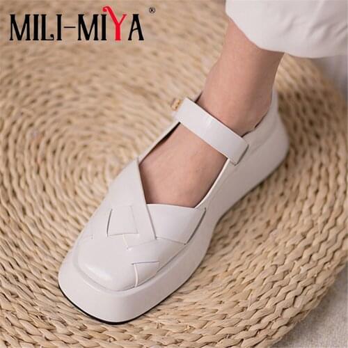 MILI-MIYA New Arrival Fashion Design Women Full Genuine Leather Platform Flats Breathable Weave Upper Buckle Strap Size 34-40