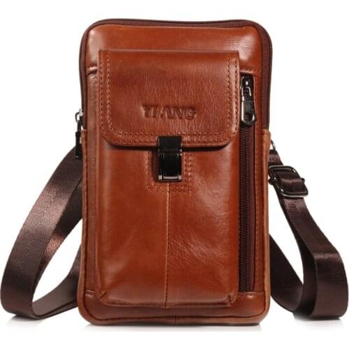 Genuine Leather Mens Single Shoulder Bag Small Men Bag Vintage Casual Multifunctional Messenger Waist Belt Money Phone Bags New
