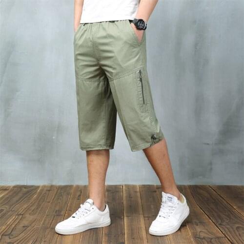 Pants Men 2021 Summer Mens Casual Cargo Cotton Homme Breathable Calf-length Pants Big and Tall 5XL 6XL Plus Size Trouser Male