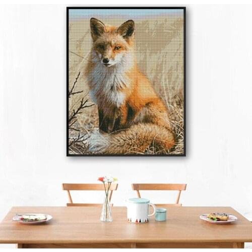 11CT 14CT Cross Stitch Kits Animal Series Fox Embroidered Material Package Bedroom Decoration Painting DA173