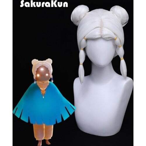 Sky Children of Light Cosplay Wig Season of Prophecy Duo-Braid White Cos Hair for Halloween Party with Cap