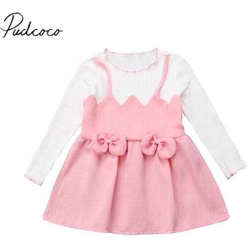 2018 Brand New Princess 0-3Y Toddler Baby Girls Party Dress Long Sleeve Bowknot Patchwork Knee-Length Pink A-Line Autumn Dress