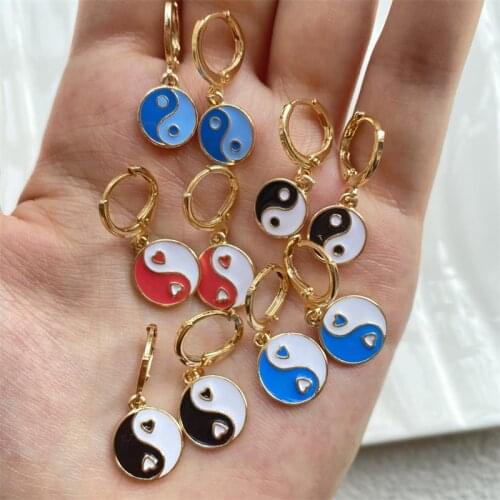 New Vintage Gold-plated Ear Buckle Colorful Gossip Earrings Simple Yin Yang Tai Chi Earrings For Women Girls Fashion Jewelry