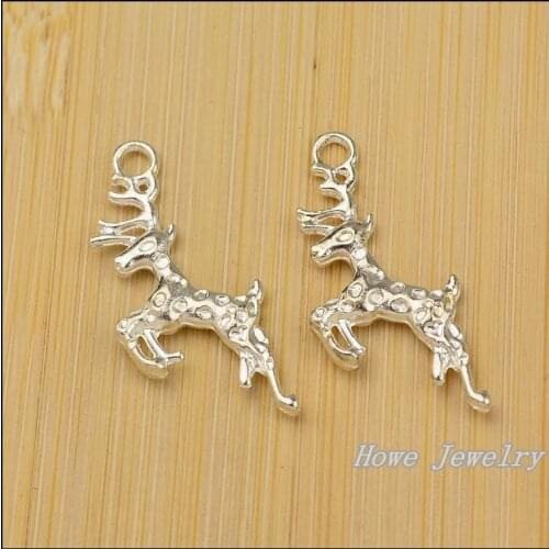 Wholesale 75 PCS Vintage Charms Deer Pendant Bright silver Fit Bracelets Necklace DIY Metal Jewelry Making JC-635