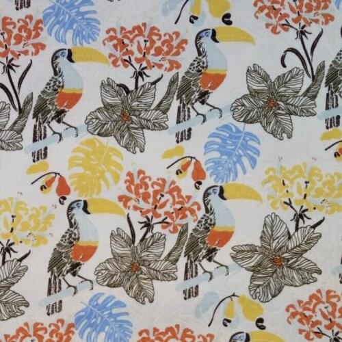 Parrots and coconut trees vintage fabric Retro style fabric Calico Printed cotton fabric for DIY Bag 1 order=50cm*140cm