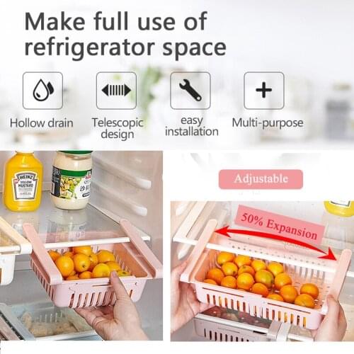 Adjustable Stretchable Fridge Organizer Drawer Basket Refrigerator Pull-out Drawer Fruit Kitchen Storage Fresh Spacer Layer Rack