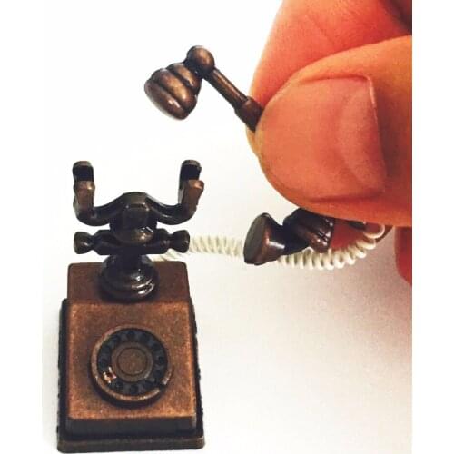 1:12 Vintage Phone Dollhouse Miniature Old fashioned Phone Home Wired Telephone Furniture for Doll House Accessories