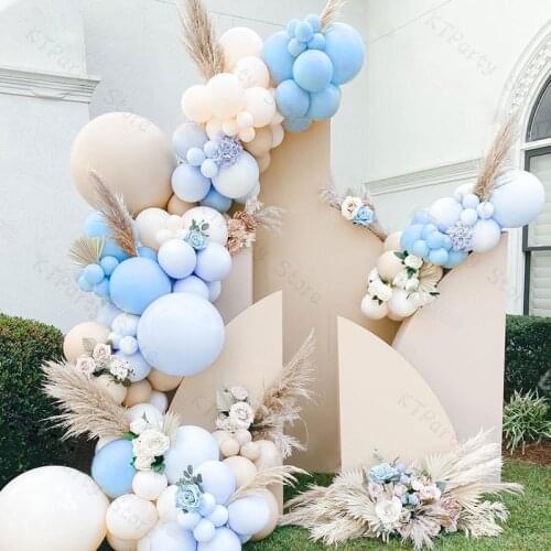 Balloon Arch 112pcs Blue Brown Wedding Decoration Cream Peach Pastel Balloons Garland Birthday Party Baby Shower Decorations