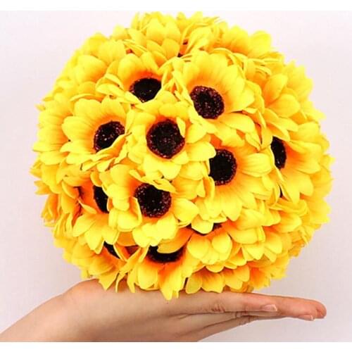 20CM Dia Yellow Sunflower Kissing Ball Ceiling Hanging Artificial Flower Ball For Childrens Day Kindergarten Room DIY Supplies