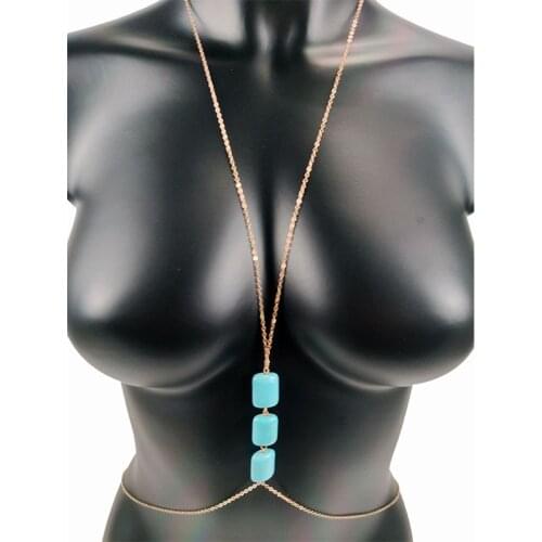 Chest Chain Body Jewelry Bikini Sexy Fashion Chains Waist for Women Goth Beach Summer Punk Gift Bra Accessories Turquoise Beads