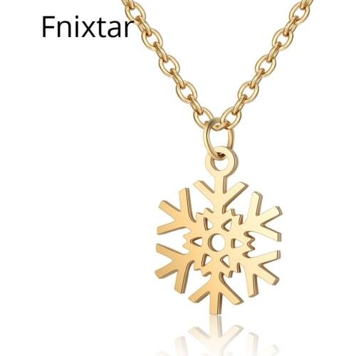 Fnixtar Stainless Steel Snowflake Women Charms Pendant Necklaces for Women Fashion Necklace Pendants Christmas Day Gift 5pcs/lot