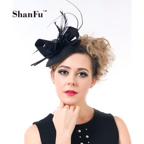 Women Kentucky Derby Feather Sinamay Fascinator Floral Wedding Tea Fascinators Hats with headband Wholesale SFCS12370 6 pcs/lot