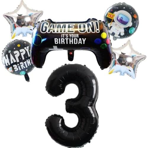 6pcs/lot Gamepad Foil Helium Balloons Video Game Party Decorations Supplies 40inch Number Balls Baby Shower Birthday Party Decor