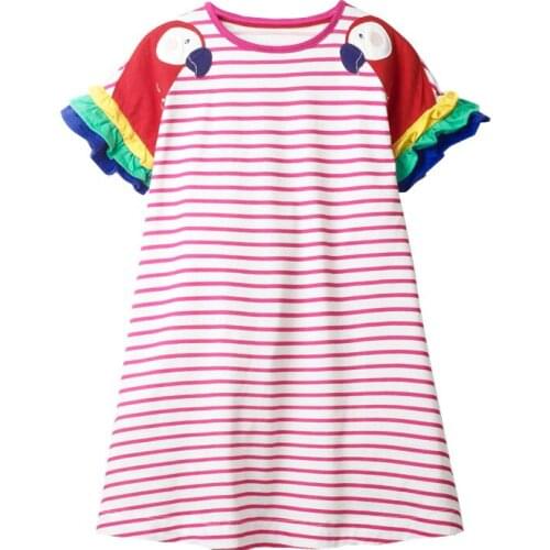 8 Kinds Of Girl Dresses Striped Children Clothing Kids Girls Dress Kawaii Parrot Flower Sleeve Baby Clothes Loose Cozy Fashion