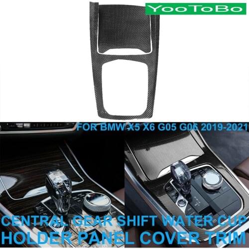 LHD RHD Car Styling Real Carbon Fiber Central Gear Shift Water Cup Holder Frame Cover Panel Trim For BMW X5 X6 G05 G06 19-2021