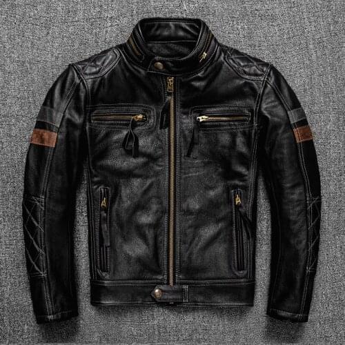 Free shipping.2021 Brand new Pro motor biker real leather jacket.cool black men rider cowhide coat.quality thick leather cloth