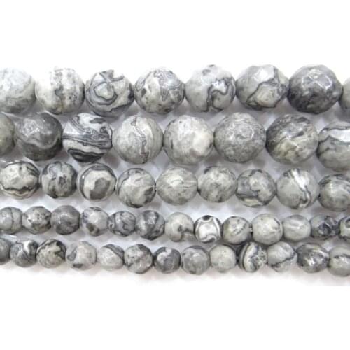 Wholesale Natural Stone Beads Faceted Map Jaspers Round Loose Beads For Making Jewelry 15Inch 6/8/10/12mm Beads Diy Bracelet