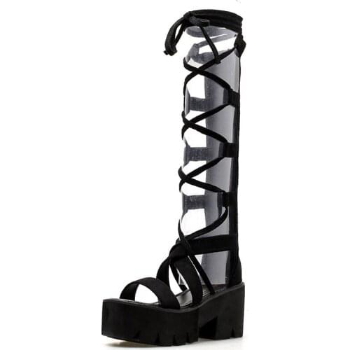 Black Goth Womens Shoes High-Top Cross-Lacing Womens Sandals Dark Cosplay Anime Womens Shoes Solid Color Lolita Womens Shoes