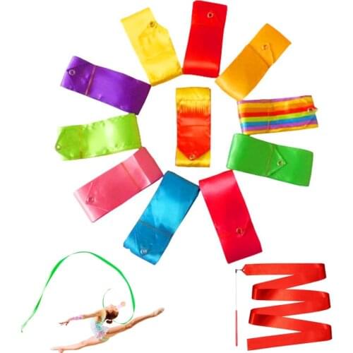1M/2M/4M/6M Colorful Gym Ribbons Dance Ribbon Rhythmic Art Gymnastics Ballet Streamer Twirling Rod Rainbow Stick Training