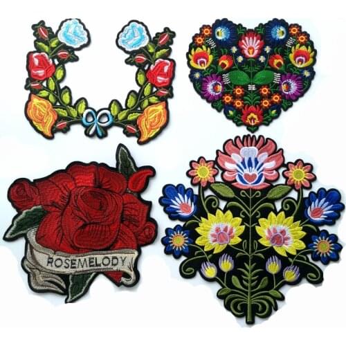 GUGUTREE embroidery colors flowers badges,flower hearts patch,rose patches DIY accessory, roses appliques for dressing