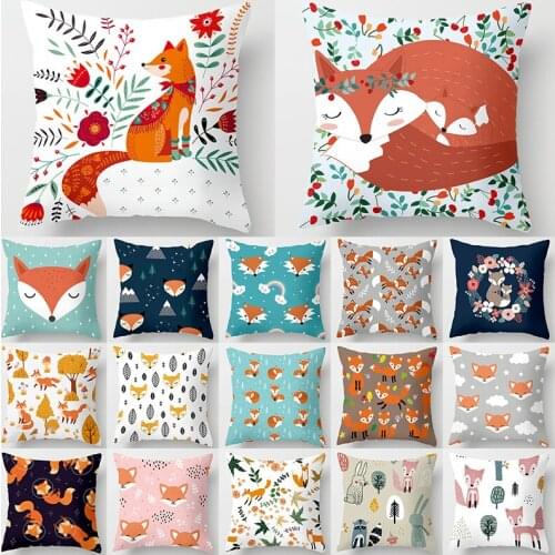 Cartoon Fox Cute Animal Decorative Cushion Cover Pillowcase Peach Skin 45x45cm Throw Pillows Home Decor Fundas Para Cogines