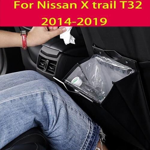 For Nissan X trail T32 X-trail 2014-2019 Car garbage bag hanging folding trash can leather can buckle hook leather