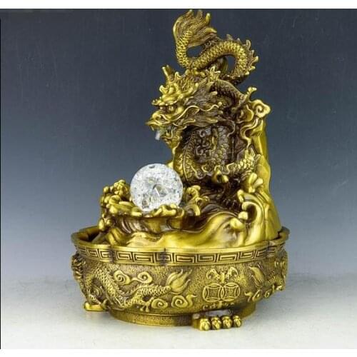 27.5cm Pure copper Feng Shui Long cornucopia Zodiac dragon spit water home crafts ornaments