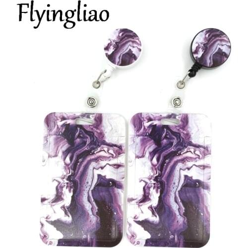 Purple Cool Waves Marble pattern Card Holder Women Men Business Lanyard Badge Card Case Women Card Cover Student Lanyard ID Name
