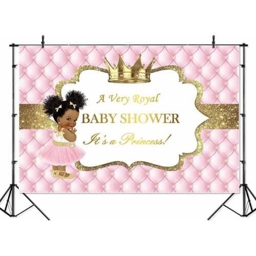 7x5ft Royal Princess Baby Shower Photography Backdrop Gold Crown Little Princess Royalty Diamond Pink Photo Booth Background