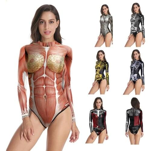 Halloween Carnival Cosplay Horror Skeleton Human body structure Costume Adult Women Sexy Bikini Bodysuit Swimwear Swimsuit