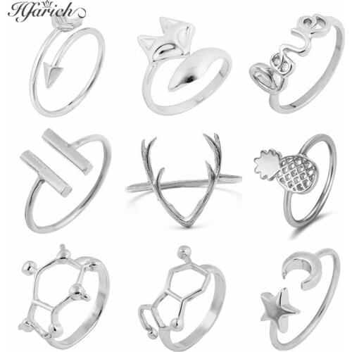 Hfarich Fashion Moon and Star Personalize Rings For Women Finger Jewelry Molecular Atom Geometric Ring Gift 2021
