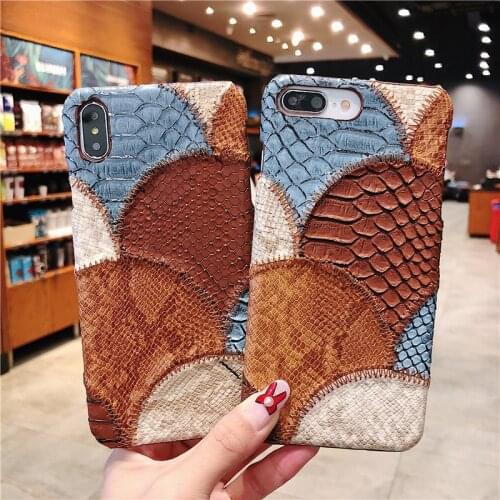 PU Snake Skin Combine Colors Case for iPhone XR XS 6S 7 8 Plus Leather Hard Cover for iPhone 11 12 Pro Max Mini SE 2020 Case