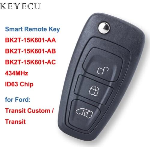 Keyecu Smart Remote Car Key Fob 434MHz ID63 Chip for Ford Transit Custom P/N: BK2T-15K601-AA / AB / AC, A2C53435329